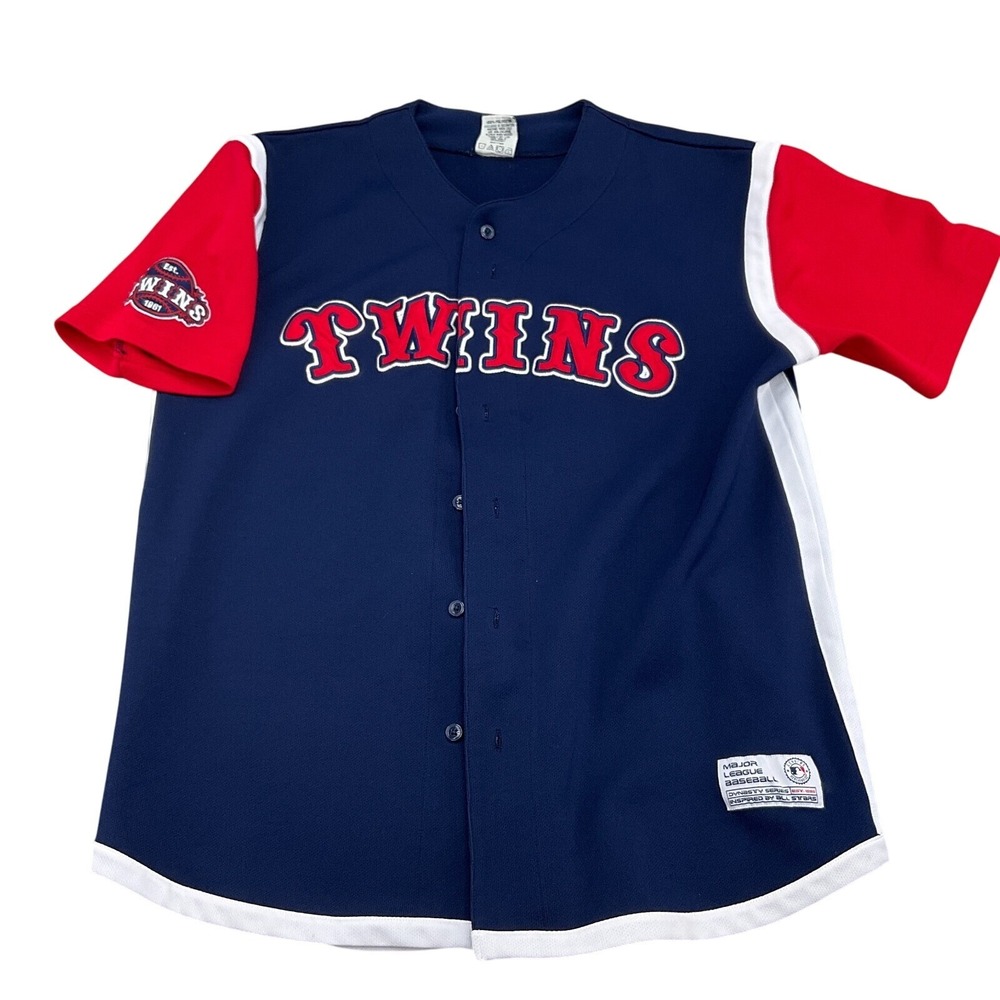 Dynasty Jersey Men Large 42-44 Red Blue Minnesota TWINS EST 1961 Stitched
